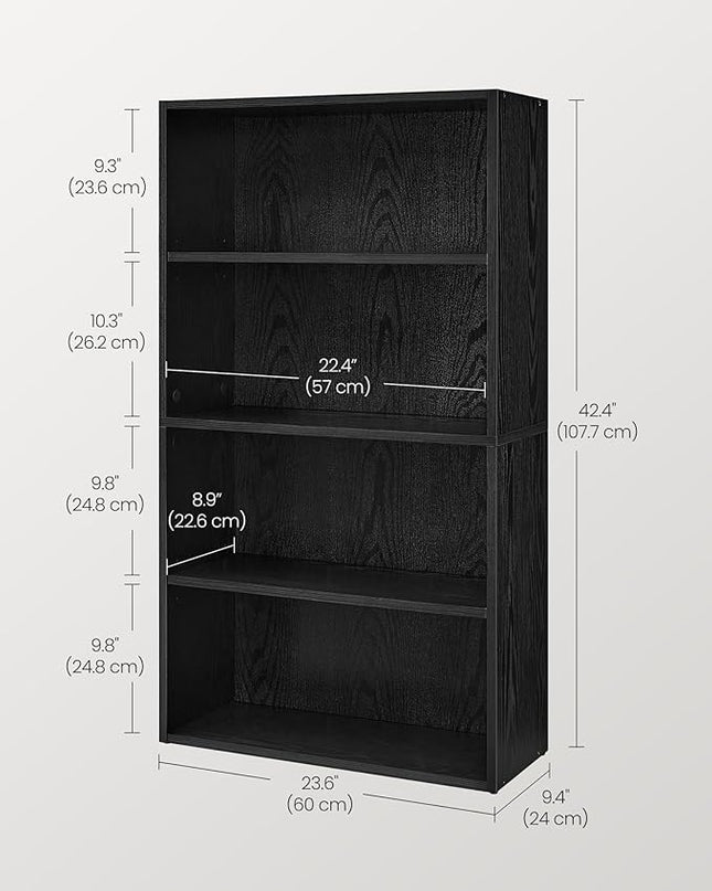 VASAGLE Bookshelf, 23.6 Inches Wide, 4-Tier Open Bookcase with Adjustable Storage Shelves, Floor Standing Unit, Ebony Black ULBC164T56 - LeafyLoom