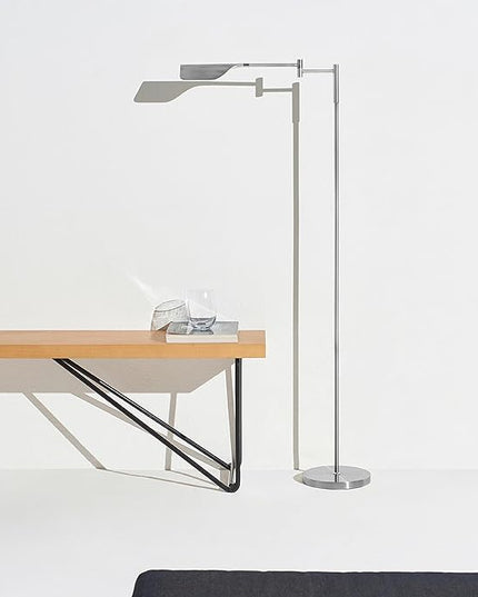 Brightech Leaf Pharmacy LED Reading Lamp, Dimmable Floor Lamp with Easy Rotation over Chair or Desk for Living Rooms & Offices, Adjustable Standing Lamp, Tall Lamp For Sewing & Craft - Platinum Silver - LeafyLoom