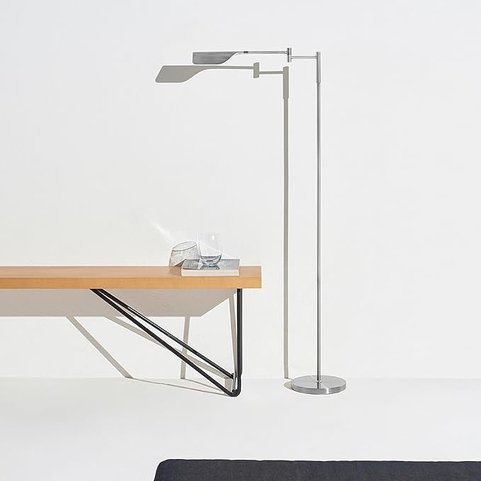Brightech Leaf Pharmacy LED Reading Lamp, Dimmable Floor Lamp with Easy Rotation over Chair or Desk for Living Rooms & Offices, Adjustable Standing Lamp, Tall Lamp For Sewing & Craft - Platinum Silver - LeafyLoom