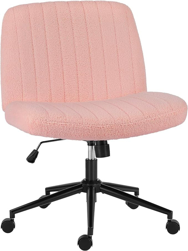 OLIXIS Cross Legged Armless Wide Adjustable Swivel Padded Home Office Desk Chair, Pink with Wheels - LeafyLoom