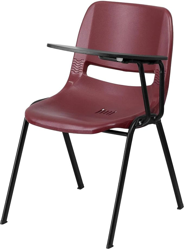 Flash Furniture Burgundy Ergonomic Shell Chair with Left Handed Flip-Up Tablet Arm - LeafyLoom