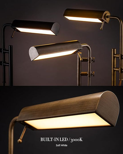 O'Bright Aurora LED Pharmacy Desk Lamp - Swing Arm, Industrial Design for Reading, Crafting, Work,10W LED, Adjustable Height 18.5-24.5 inches - Ideal for Living Room, Bedside, Office - Antique Brass - LeafyLoom