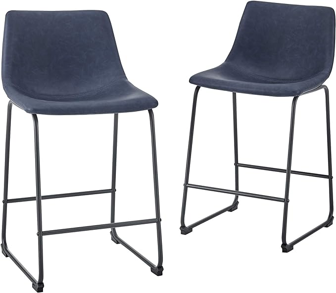 Walker Edison Douglas Urban Industrial Faux Leather Armless Dining Chairs Set of 2 and Counter Chairs Set of 2, Navy Blue - LeafyLoom