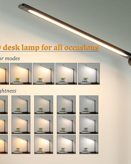 LED Desk Lamp with USB Ports,Touch Desk Lamps for Home Office with 5 Color Modes,3 Brightness Desk Light with Small Night Light,Reading Lamp Table Lamp for Bedroom Bedside Study Black （with adapter） - LeafyLoom