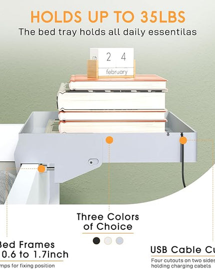 SPACELEAD Bedside Shelf for Bed & Top Bunk- College Dorm Room Essentials, Loft Bed Accessories, Clip On Nightstand Snack Organizer, Floating Bed Side Table Tray (Grey，Plastic) - LeafyLoom