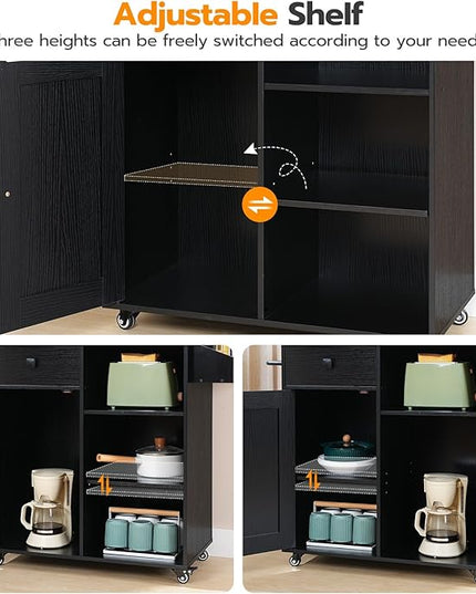 HOOBRO Kitchen Island, Storage Cabinet with Drawer, Kitchen Cart with Spice and Towel Rack, Saving Space, Easy Assembly, for Living Room, Rustic Brown and Black FB12ZD01 - LeafyLoom