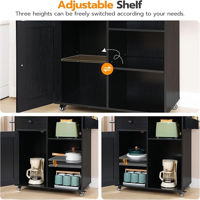 HOOBRO Kitchen Island, Storage Cabinet with Drawer, Kitchen Cart with Spice and Towel Rack, Saving Space, Easy Assembly, for Living Room, Rustic Brown and Black FB12ZD01 - LeafyLoom