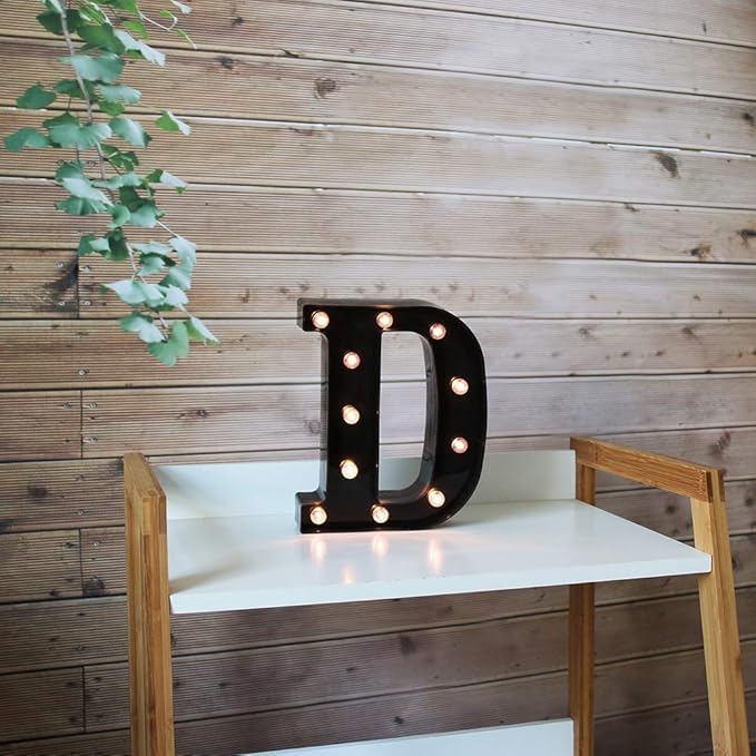 Light Up Black Alphabet Marquee Letters Sign LED Marquee Number Lights Sign for Night Light Home Bar Christmas Lamp Birthday Party Wedding Decoration D - LeafyLoom
