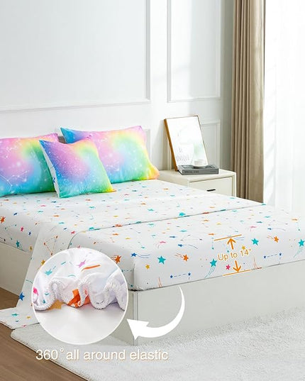 Btargot 6 Piece Tie Dye Constellation Comforter Set Bed in A Bag, Galaxy Rainbow Stars Pattern Bedding Set for Boys Girls Teen, Queen Multi - LeafyLoom