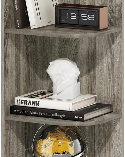 Furinno Pasir 5-Tier Corner Open Shelf Bookcase, French Oak - LeafyLoom