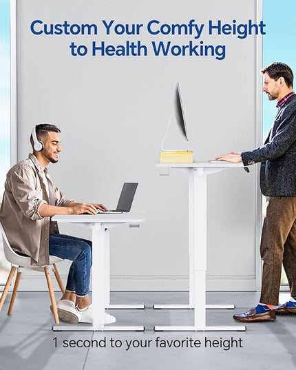 Standing Desk, Height Adjustable Desks with Powerful Motor and Cable Management,electric Sit Stand Desk with Hight Preset Design for Home Office Use 55x24 in White - LeafyLoom