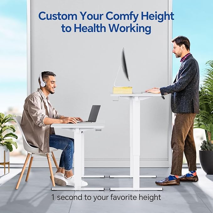 Standing Desk, Height Adjustable Desks with Powerful Motor and Cable Management,electric Sit Stand Desk with Hight Preset Design for Home Office Use 55x24 in White - LeafyLoom