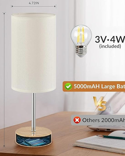 Cordless Table Lamp, Built-in 5000mAh Rechargeable Table Lamp Cordless, Stepless Dimmable Brightness Battery Powered Lamp, Wireless Lamp with Memory Function for Dining Room, Bedroom (wood) - LeafyLoom