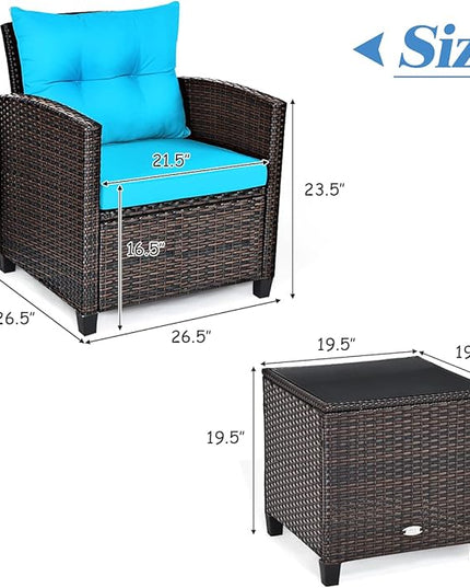 3 PCS Patio Furniture Set, OneSize, Turquoise - LeafyLoom