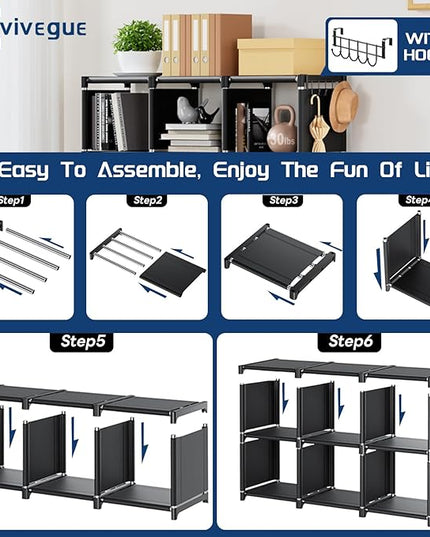 Mavivegue Book Shelf, 12 Cube Storage Organizer, DIY Bookcase, Metal Bookshelf,Tall Book case for Bedroom, Living Room,Office,Closet , Black Cubicle Rack - LeafyLoom