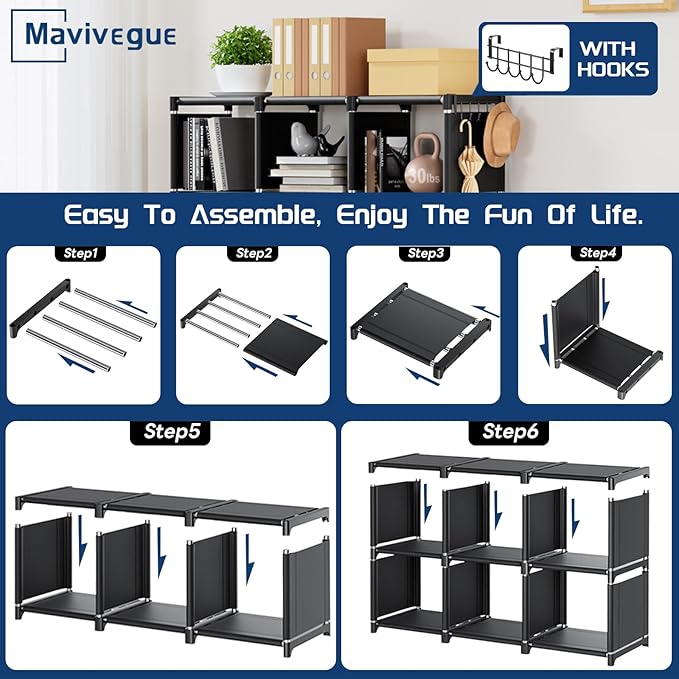 Mavivegue Book Shelf, 12 Cube Storage Organizer, DIY Bookcase, Metal Bookshelf,Tall Book case for Bedroom, Living Room,Office,Closet , Black Cubicle Rack - LeafyLoom