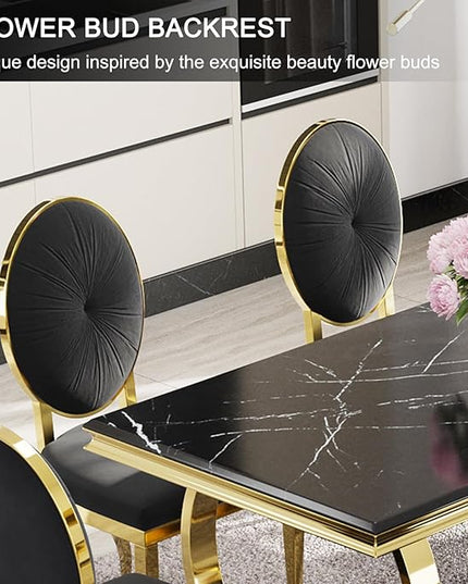 ACEDÉCOR Black and Gold Dining Chairs, Classic King Louis Dining Room Chair with Oval Back and Polished Gold X Shaped Legs, Black Velvet Upholstered Dining Chairs Set of 2 - LeafyLoom
