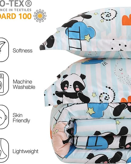 JSD Cute Panda Kids Comforter Set, 2 Pieces Twin Microfiber Comforter with Pillow Sham, Soft Comfortable Machine Washable - LeafyLoom