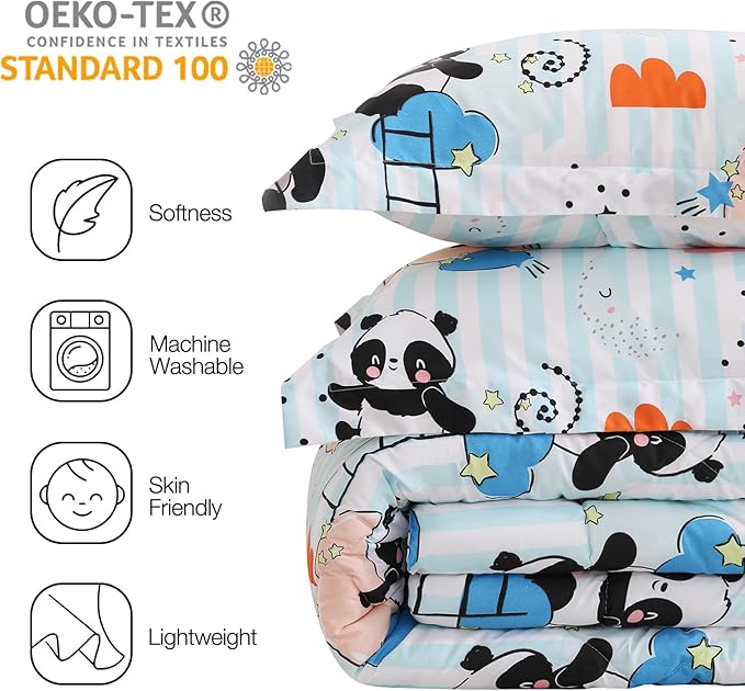 JSD Cute Panda Kids Comforter Set, 2 Pieces Twin Microfiber Comforter with Pillow Sham, Soft Comfortable Machine Washable - LeafyLoom