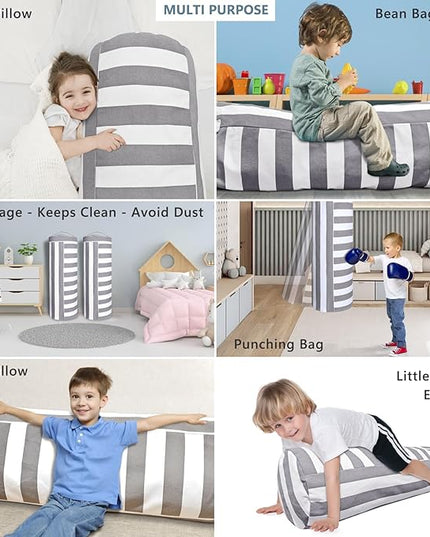 Stuffed Animal Storage Bean Bag Cover for Kids, Bean Bag Stuffed Animal Storage for Boys and Girls - Organize, Sit, Play, Box Help Promote Comfort - X-Large, Cylinder, Premium Cotton Canvas - LeafyLoom