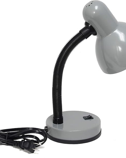 Simple Designs LD1003-SLV Basic Metal Desk Lamp with Flexible Hose Neck for Office, Living Room, Bedroom, College Dorm, Bookshelf, Silver - LeafyLoom