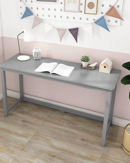 Max & Lily Solid Wood Desk, 55 Inches, Grey - LeafyLoom