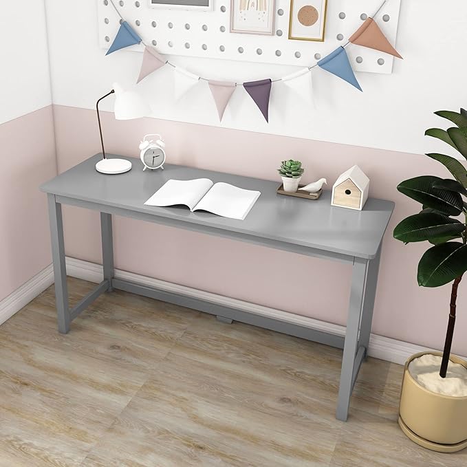 Max & Lily Solid Wood Desk, 55 Inches, Grey - LeafyLoom