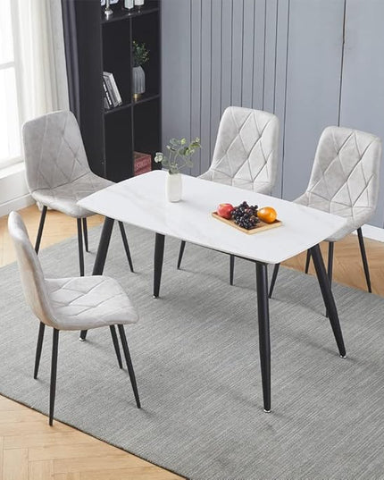 4 Set of Dining Chairs, Metal Frame Dining Chair for Kitchen Room,Technology Cloth Seat Chair for Living Room, Bedroom(Grey) - LeafyLoom