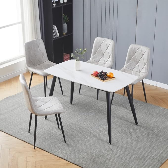 4 Set of Dining Chairs, Metal Frame Dining Chair for Kitchen Room,Technology Cloth Seat Chair for Living Room, Bedroom(Grey) - LeafyLoom
