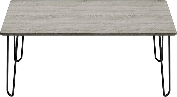 LAVISH HOME Coffee Table with Hairpin Legs-Modern Industrial Style Home Decor-Woodgrain-Look and Steel Accent Living Room Furniture, 41", Gray - LeafyLoom