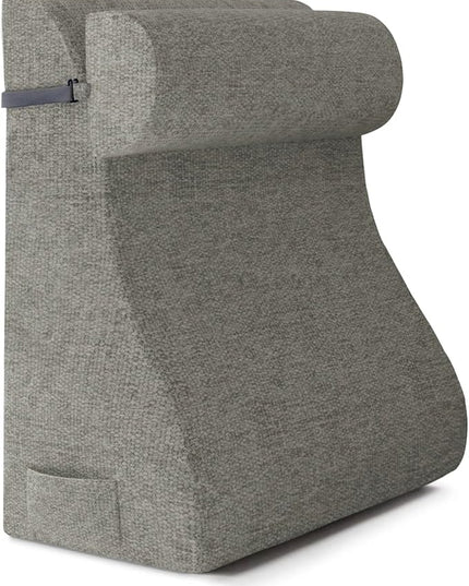 Reading Pillows for Sitting in Bed Adult Back Pillow for Bed Sitting Up, Back Support Pillow for Bed with Adjustable Roller, Foam Wedge Pillow for Neck, Lumbar, Back, Gray, 20 * 12 * 26IN - LeafyLoom
