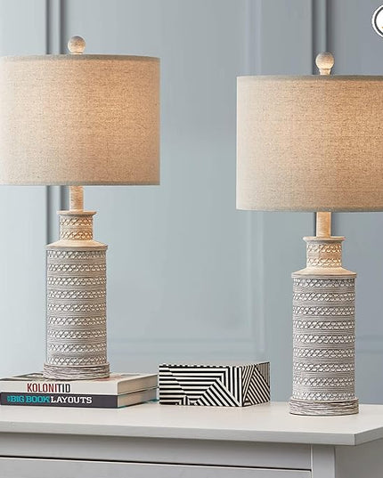 BOBOMOMO 24.5" Farmhouse Rustic Retro 24.5'' Table Lamp Set of 2 for Bedroom Living Room Traditional Nightstand End Table Lamps - LeafyLoom