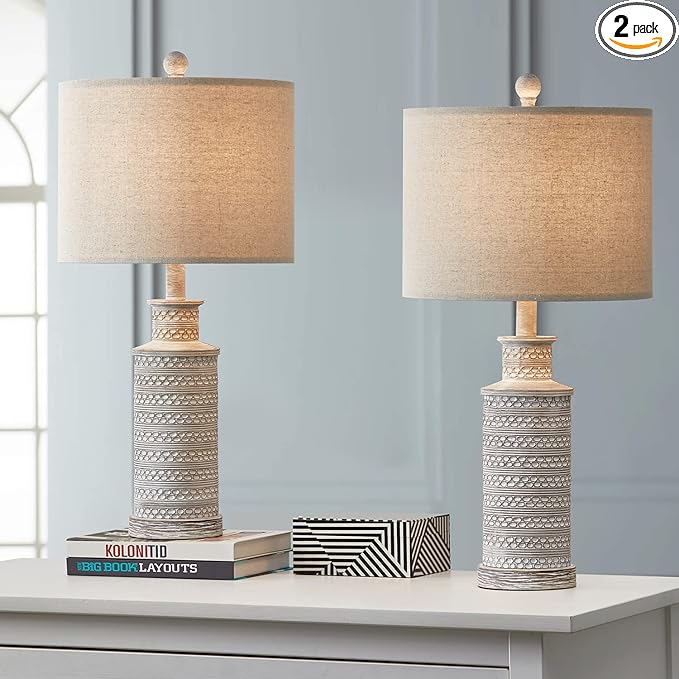 BOBOMOMO 24.5" Farmhouse Rustic Retro 24.5'' Table Lamp Set of 2 for Bedroom Living Room Traditional Nightstand End Table Lamps - LeafyLoom