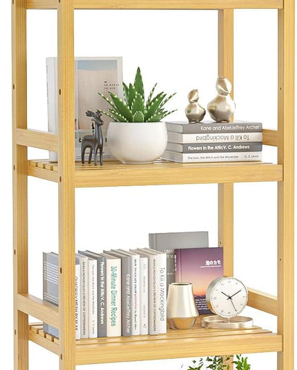 Homykic Bamboo Bookshelf, 5-Tier Narrow 55.9” Adjustable Book Shelf Bookcase Bathroom Shelves Freestanding Storage Stand for Living Room, Bedroom, Kitchen, Rust Resistance, Easy Assembly, Natural - LeafyLoom