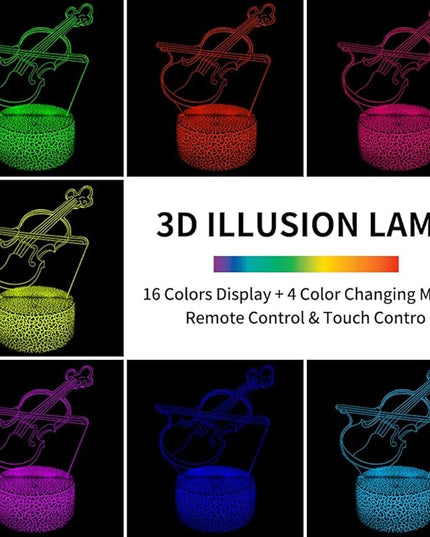 3D Violin Night Light Illusion Lamp,16 Colors Changing with Remote Control,Home Room Decor for Adult, Music Lover, Family, Friends - LeafyLoom