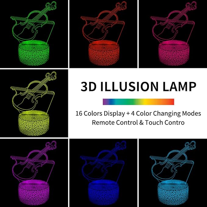 3D Violin Night Light Illusion Lamp,16 Colors Changing with Remote Control,Home Room Decor for Adult, Music Lover, Family, Friends - LeafyLoom