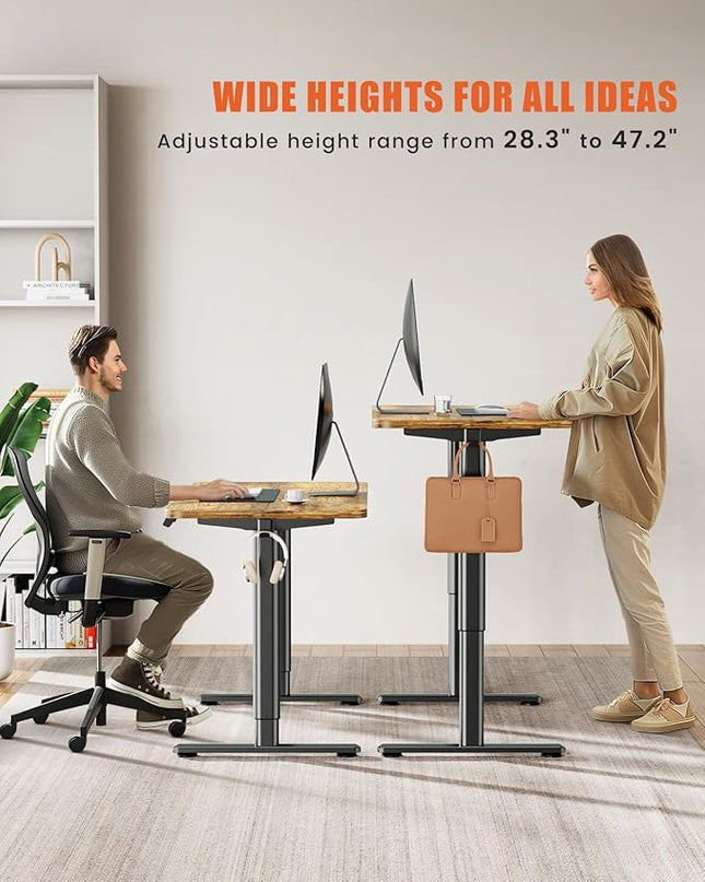 Electric Standing Desk Adjustable Height Stand Up Desk, 55" x 24" Sit Stand Desk, Low Noise Home Office Desk, Computer Desk with Splice Board, Child Lock & Memory Function, Rustic Brown - LeafyLoom
