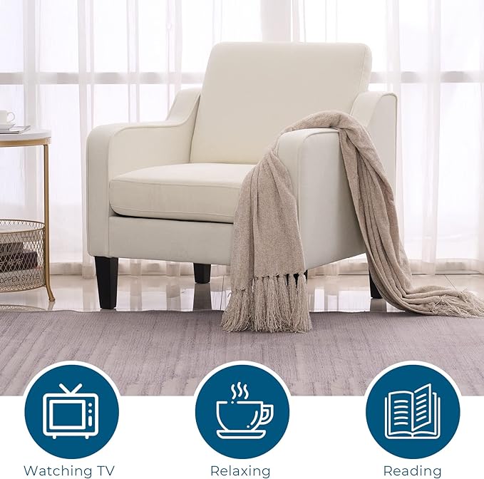 VINGLI Mid century Modern Accent Chair,Beige Fabric Accent Chairs for Living Room Upholstered Armchair with Scooped Arms for Bedroom,Apartment,Studio,Office,Waiting Room,Beige - LeafyLoom
