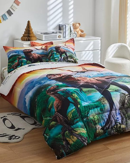 ADASMILE A & S Dinosaur Comforter Set Twin for Boys Dinosaur Twin Bedding Set for Kids 6 Pieces Dinosaur Comforter Set with Sheets Bed in A Bag T-Rex Dinosaur Comforter and Sheets Set for Home Decor - LeafyLoom