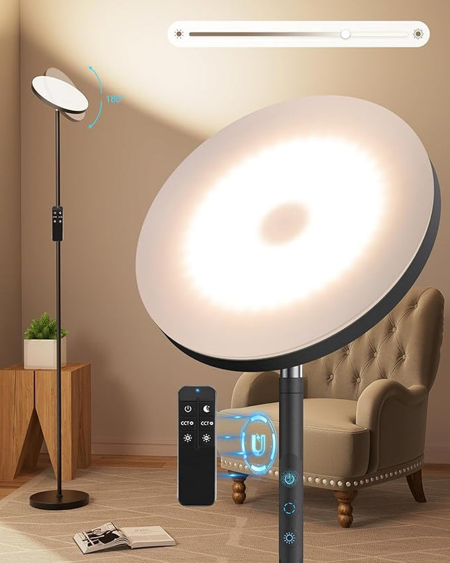 36W Bright Torchiere Floor Lamps,3500LM Stepless Dimmable Tall Floor Lamp with Remote & Touch Control,Modern Standing Light for Bedroom,Office,Living Room - LeafyLoom