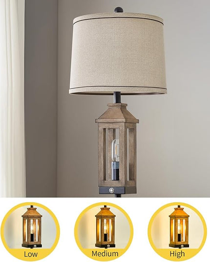 63" Floor Lamps for Living Room Bedside Nightstand Lamp Black Tall Standing Lamp for Home Decor Bedroom Reading Lamp Farmhouse Rustic Bed Lights with 2 Light Sources - LeafyLoom