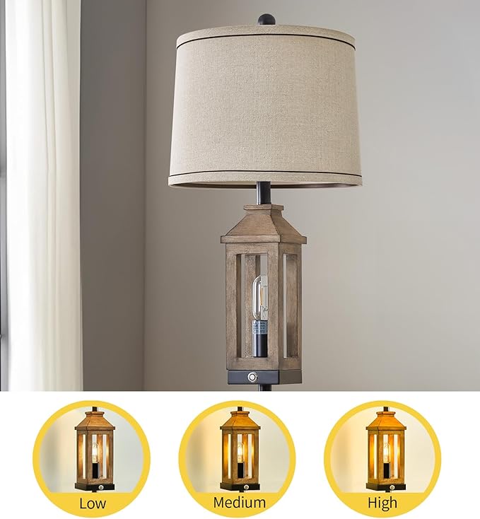 63" Floor Lamps for Living Room Bedside Nightstand Lamp Black Tall Standing Lamp for Home Decor Bedroom Reading Lamp Farmhouse Rustic Bed Lights with 2 Light Sources - LeafyLoom