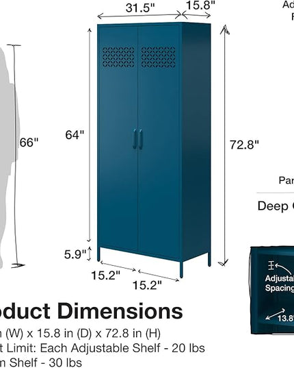 Mr. Kate Annie Tall Metal 2 Door Cabinet, Deep Ocean Blue - LeafyLoom