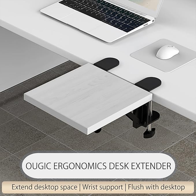Ergonomics Desk Extender Tray, 9.5"x9.1" Punch-Free Clamp on, Foldable Keyboard Drawer Tray, Table Mount Arm Wrist Rest Shelf, Computer Elbow Arm Support - LeafyLoom