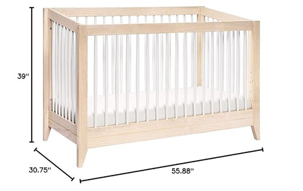 Babyletto Sprout 4-in-1 Convertible Crib with Toddler Bed Conversion Kit in Washed Natural and White, Greenguard Gold Certified - LeafyLoom
