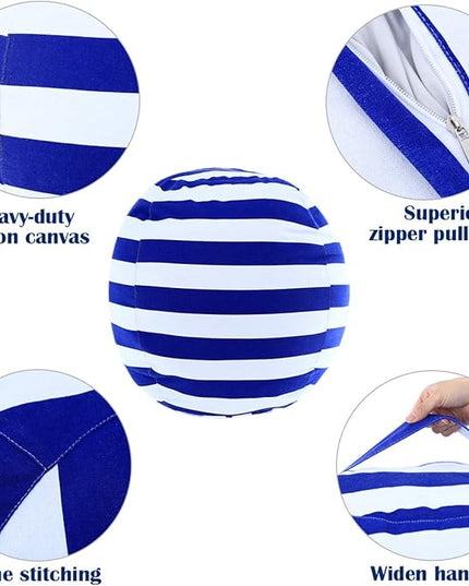 2 Packs Stuffed Animal Storage Beanbag Cover 24" Bean Bag Storage for Kids Girs Boys Room Toys Organizer Heavy-duty Zipper Bean Bag Chair Covers Only Grey Blue White Stripes Cotton Canvas - LeafyLoom