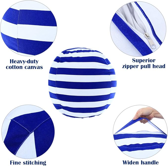 2 Packs Stuffed Animal Storage Beanbag Cover 24" Bean Bag Storage for Kids Girs Boys Room Toys Organizer Heavy-duty Zipper Bean Bag Chair Covers Only Grey Blue White Stripes Cotton Canvas - LeafyLoom