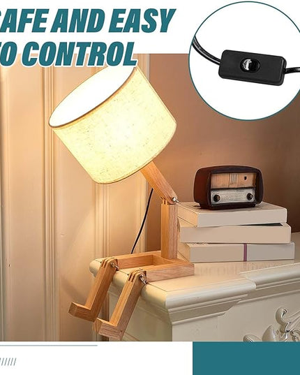Robot Cute Desk Lamp Novelty Wooden Creative Table Lamp with Wood Base Adjustable Shape Bedside Fun Funky Lamp Reading Wood Lamp DIY Fun Robot Lamp for Bedroom, Office, Study Desk, Kids Room - LeafyLoom