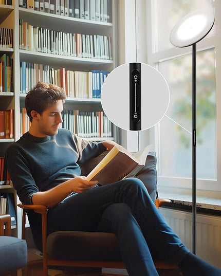 Modern LED Floor Lamp - Remote & Touch Control, 40W/2400LM Sky Torchiere Standing Lamp, Fully Dimmable, 3 Color Temperatures, Ideal for Living Room & Bedroom, Easy to Assemble - LeafyLoom