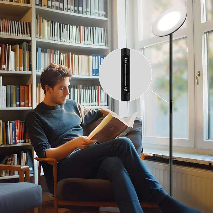 Modern LED Floor Lamp - Remote & Touch Control, 40W/2400LM Sky Torchiere Standing Lamp, Fully Dimmable, 3 Color Temperatures, Ideal for Living Room & Bedroom, Easy to Assemble - LeafyLoom